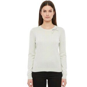 La Vila Milano NWT Rhinestone Bow Detail Eggshell Sweater Size XL Rayon Polyeste